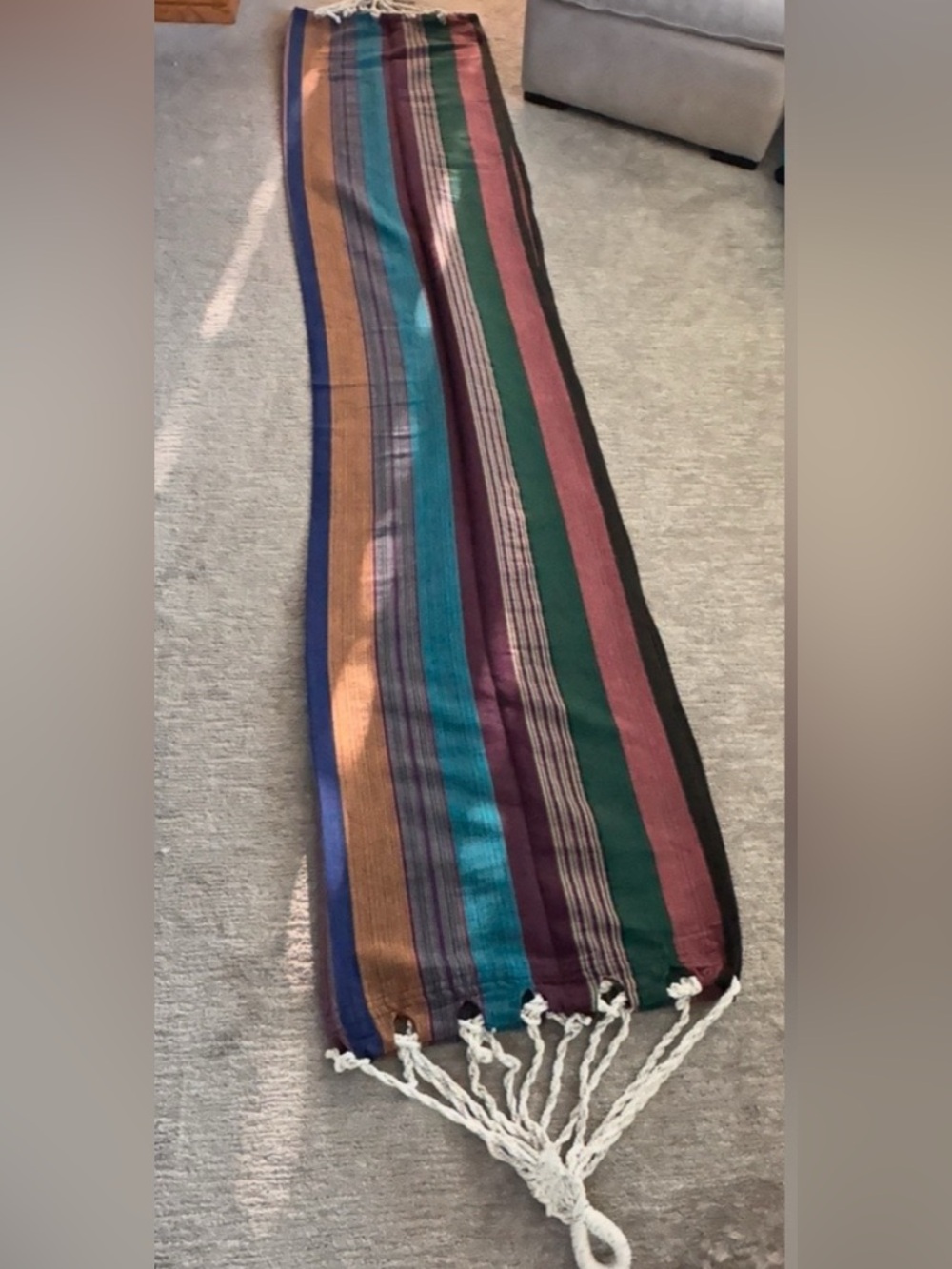 Hand Woven Artisanal Cotton Hammock Colorful Boho Striped Salvadoran Style - Picture 3 of 7